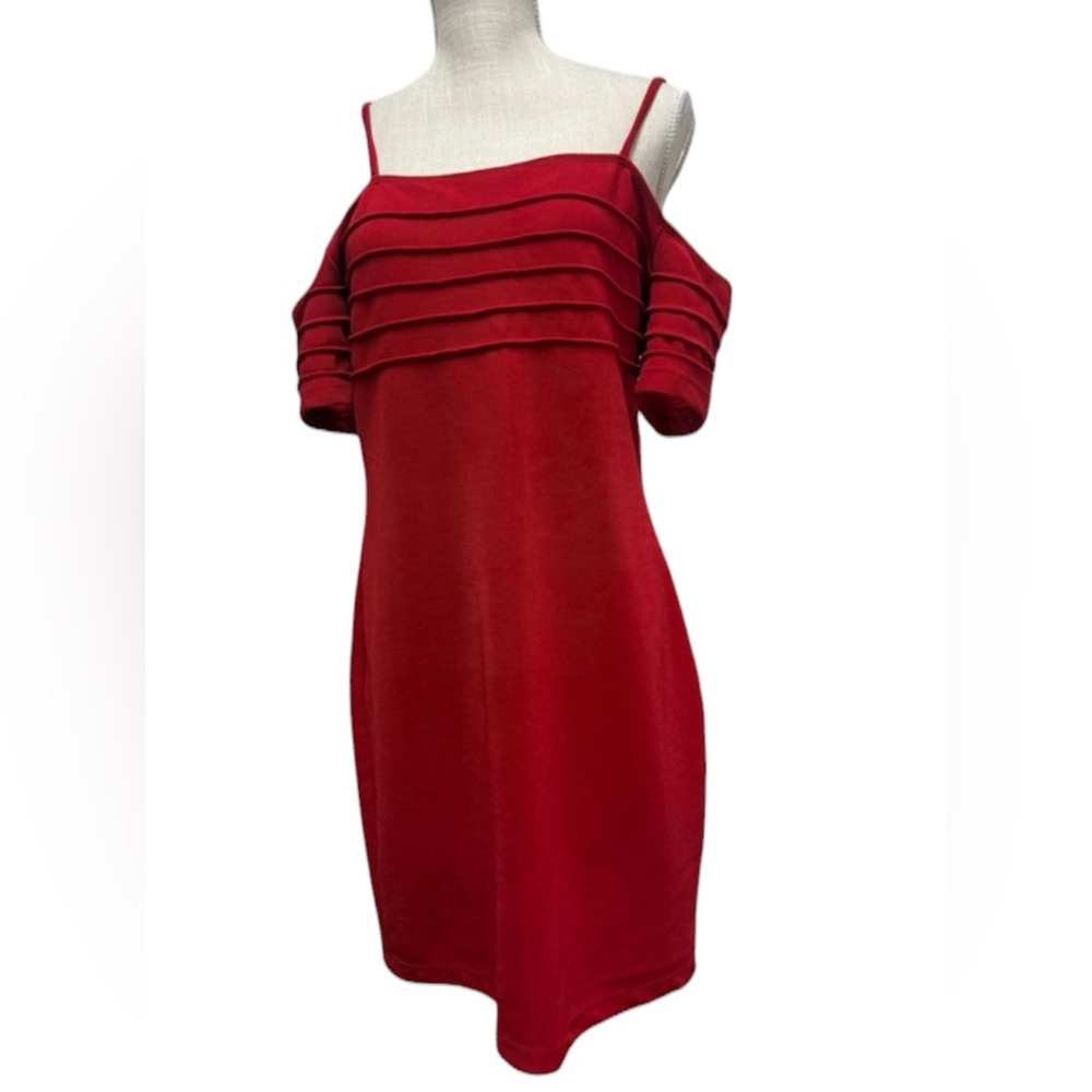 HUGO BUSCATI Striking Red off the Shoulder Mini Dress Size Large